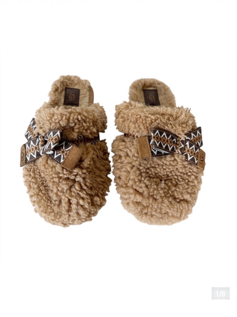 Ugg Maxi Curly Womens Genuine Shearling Chestnut Scuff Cozy Slipper Size 9